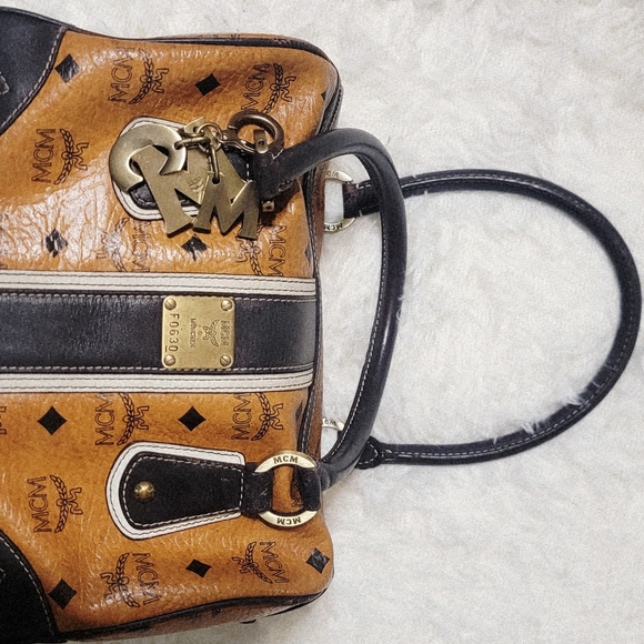 MCM Cognac and Black Satchel - Picture 2 of 6